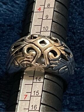 Intricate Carved Silver Band Ring - Bold Filigree Design